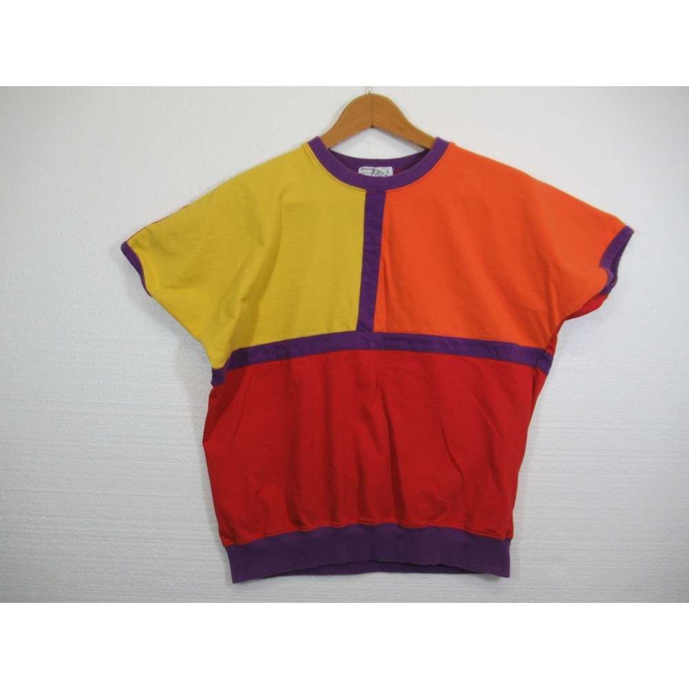 Vintage 90s Colorblock Dolman Sleeve T-Shirt Women Large Short Sleeve Geometric